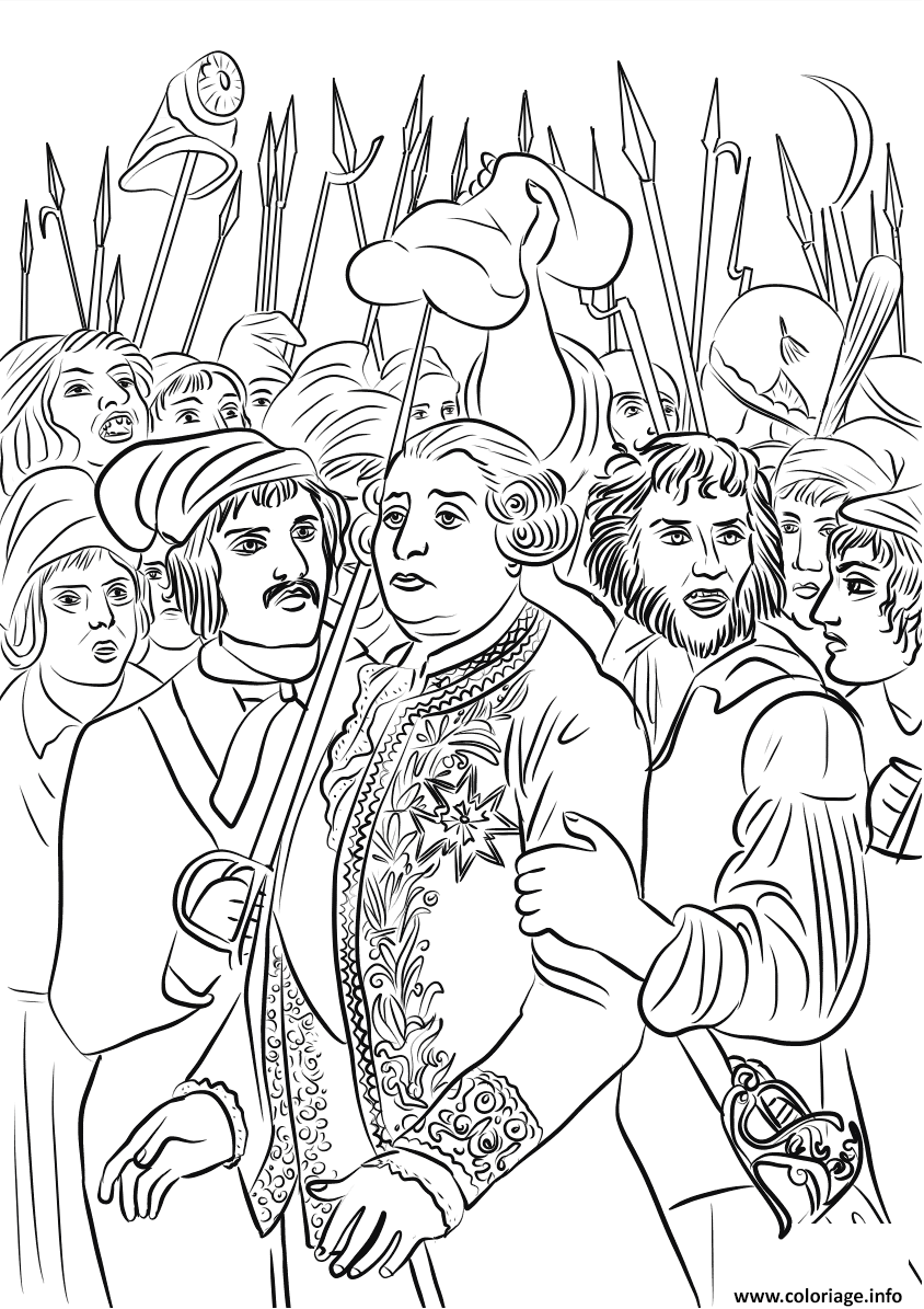 Dessin Louis XVI menace par la foule Coloriage Gratuit à Imprimer